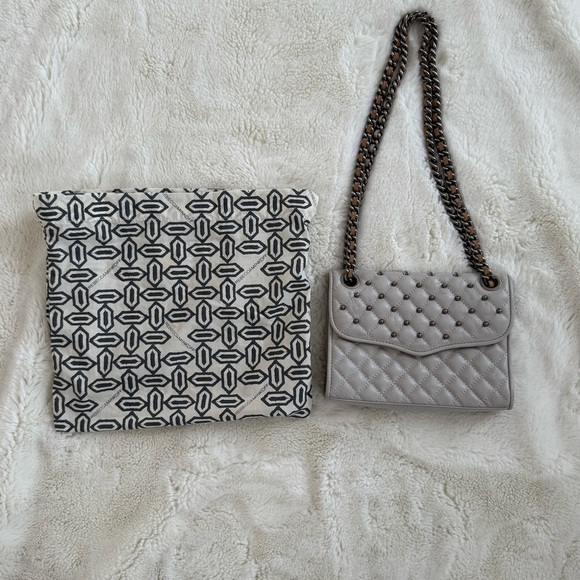 Rebecca Minkoff Handbags - Rebecca Minkoff Grey Quilted Studded Crossbody Mini Chain Bag